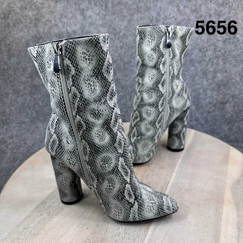 Fashion Nova Womens 5.5M Grey Snakeskin Pointed Toe Heeled Ankle Booties